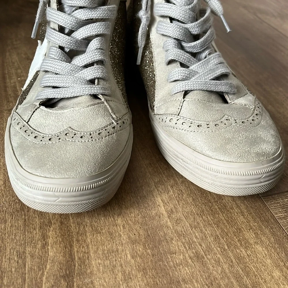 ShuShop Paulina Glitter Gold White Star Hi Top Sneakers Size 10‎